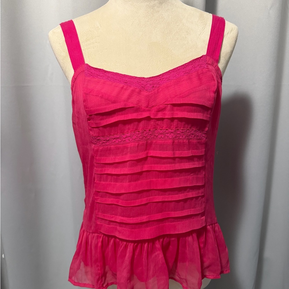 Y2K American Eagle Women's Fuchsia Ruffle Tank Top w/ Adjustable Straps
